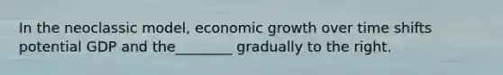 In the neoclassic model, economic growth over time shifts potential GDP and the________ gradually to the right.