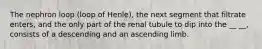 The nephron loop (loop of Henle), the next segment that filtrate enters, and the only part of the renal tubule to dip into the __ __, consists of a descending and an ascending limb.