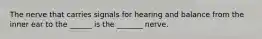 The nerve that carries signals for hearing and balance from the inner ear to the ______ is the _______ nerve.