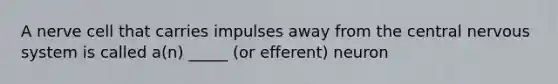 A nerve cell that carries impulses away from the central nervous system is called a(n) _____ (or efferent) neuron