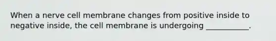 When a nerve cell membrane changes from positive inside to negative inside, the cell membrane is undergoing ___________.