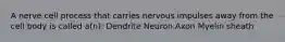 A nerve cell process that carries nervous impulses away from the cell body is called a(n): Dendrite Neuron Axon Myelin sheath