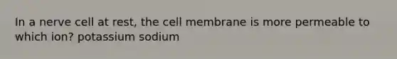 In a nerve cell at rest, the cell membrane is more permeable to which ion? potassium sodium