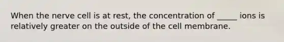 When the nerve cell is at rest, the concentration of _____ ions is relatively greater on the outside of the cell membrane.