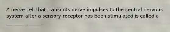 A nerve cell that transmits nerve impulses to the central nervous system after a sensory receptor has been stimulated is called a ________ _______