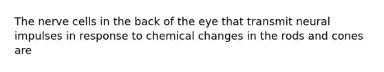 The nerve cells in the back of the eye that transmit neural impulses in response to chemical changes in the rods and cones are