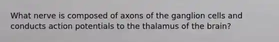 What nerve is composed of axons of the ganglion cells and conducts action potentials to the thalamus of <a href='https://www.questionai.com/knowledge/kLMtJeqKp6-the-brain' class='anchor-knowledge'>the brain</a>?