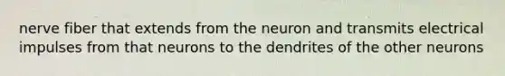 nerve fiber that extends from the neuron and transmits electrical impulses from that neurons to the dendrites of the other neurons