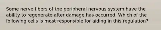 Some nerve fibers of the peripheral nervous system have the ability to regenerate after damage has occurred. Which of the following cells is most responsible for aiding in this regulation?