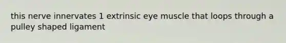 this nerve innervates 1 extrinsic eye muscle that loops through a pulley shaped ligament