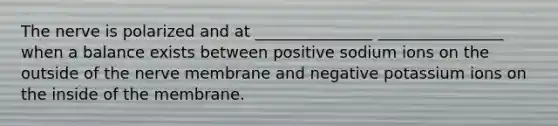 The nerve is polarized and at _______________ ________________ when a balance exists between positive sodium ions on the outside of the nerve membrane and negative potassium ions on the inside of the membrane.