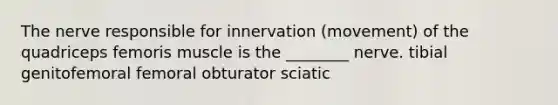 The nerve responsible for innervation (movement) of the quadriceps femoris muscle is the ________ nerve. tibial genitofemoral femoral obturator sciatic