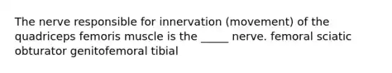 The nerve responsible for innervation (movement) of the quadriceps femoris muscle is the _____ nerve. femoral sciatic obturator genitofemoral tibial