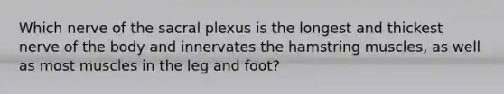 Which nerve of the sacral plexus is the longest and thickest nerve of the body and innervates the hamstring muscles, as well as most muscles in the leg and foot?