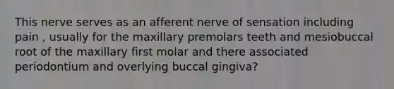 This nerve serves as an afferent nerve of sensation including pain , usually for the maxillary premolars teeth and mesiobuccal root of the maxillary first molar and there associated periodontium and overlying buccal gingiva?