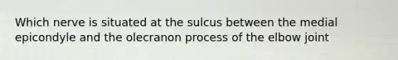 Which nerve is situated at the sulcus between the medial epicondyle and the olecranon process of the elbow joint