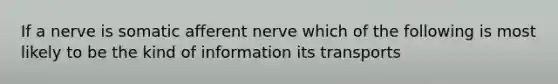 If a nerve is somatic afferent nerve which of the following is most likely to be the kind of information its transports