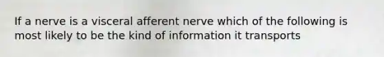 If a nerve is a visceral afferent nerve which of the following is most likely to be the kind of information it transports