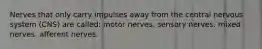 Nerves that only carry impulses away from the central nervous system (CNS) are called: motor nerves. sensory nerves. mixed nerves. afferent nerves.