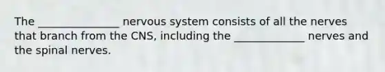 The _______________ nervous system consists of all the nerves that branch from the CNS, including the _____________ nerves and the spinal nerves.