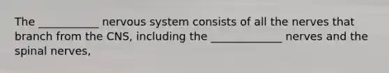 The ___________ nervous system consists of all the nerves that branch from the CNS, including the _____________ nerves and the spinal nerves,