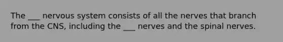 The ___ nervous system consists of all the nerves that branch from the CNS, including the ___ nerves and the spinal nerves.