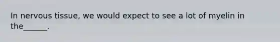 In nervous tissue, we would expect to see a lot of myelin in the______.