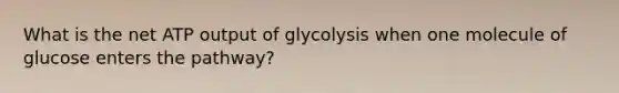 What is the net ATP output of glycolysis when one molecule of glucose enters the pathway?