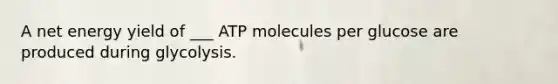 A net energy yield of ___ ATP molecules per glucose are produced during glycolysis.