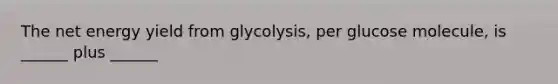 The net energy yield from glycolysis, per glucose molecule, is ______ plus ______