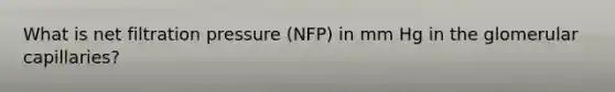 What is net filtration pressure (NFP) in mm Hg in the glomerular capillaries?