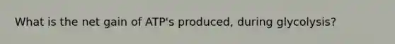 What is the net gain of ATP's produced, during glycolysis?