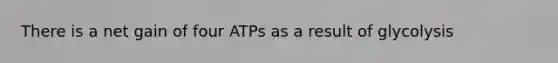 There is a net gain of four ATPs as a result of glycolysis