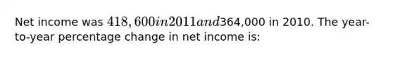 Net income was 418,600 in 2011 and364,000 in 2010. The year-to-year percentage change in net income is: