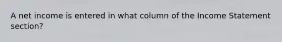 A net income is entered in what column of the Income Statement section?