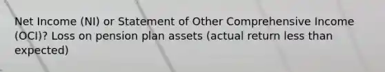 Net Income (NI) or Statement of Other Comprehensive Income (OCI)? Loss on pension plan assets (actual return less than expected)