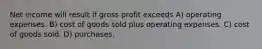 Net income will result if gross profit exceeds A) operating expenses. B) cost of goods sold plus operating expenses. C) cost of goods sold. D) purchases.