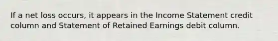 If a net loss occurs, it appears in the Income Statement credit column and Statement of Retained Earnings debit column.