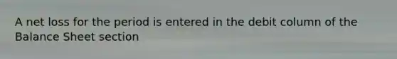 A net loss for the period is entered in the debit column of the Balance Sheet section