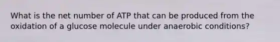 What is the net number of ATP that can be produced from the oxidation of a glucose molecule under anaerobic conditions?