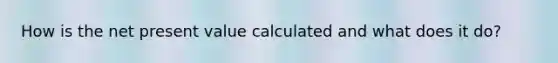 How is the net present value calculated and what does it do?