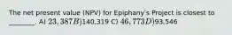 The net present value (NPV) for Epiphanyʹs Project is closest to ________. A) 23,387 B)140,319 C) 46,773 D)93,546