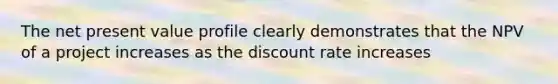 The net present value profile clearly demonstrates that the NPV of a project increases as the discount rate increases