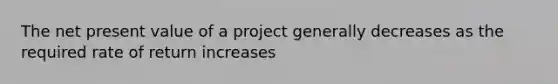 The net present value of a project generally decreases as the required rate of return increases