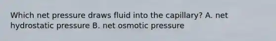 Which net pressure draws fluid into the capillary? A. net hydrostatic pressure B. net osmotic pressure