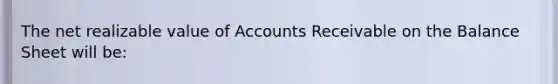 The net realizable value of Accounts Receivable on the Balance Sheet will be: