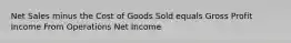 Net Sales minus the Cost of Goods Sold equals Gross Profit Income From Operations Net Income