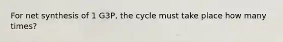 For net synthesis of 1 G3P, the cycle must take place how many times?