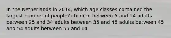 In the Netherlands in 2014, which age classes contained the largest number of people? children between 5 and 14 adults between 25 and 34 adults between 35 and 45 adults between 45 and 54 adults between 55 and 64