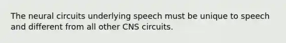 The neural circuits underlying speech must be unique to speech and different from all other CNS circuits.